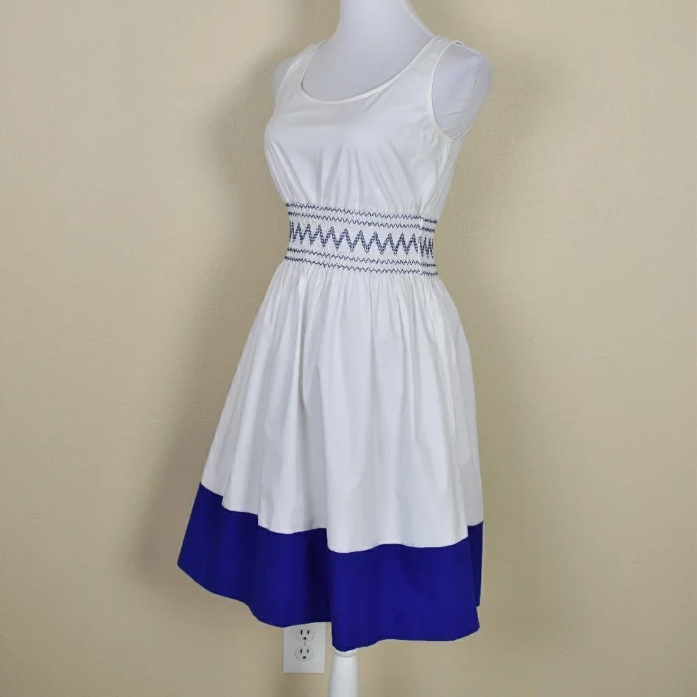 Kate Spade Fit Flare Smocked Poplin Dress XS
